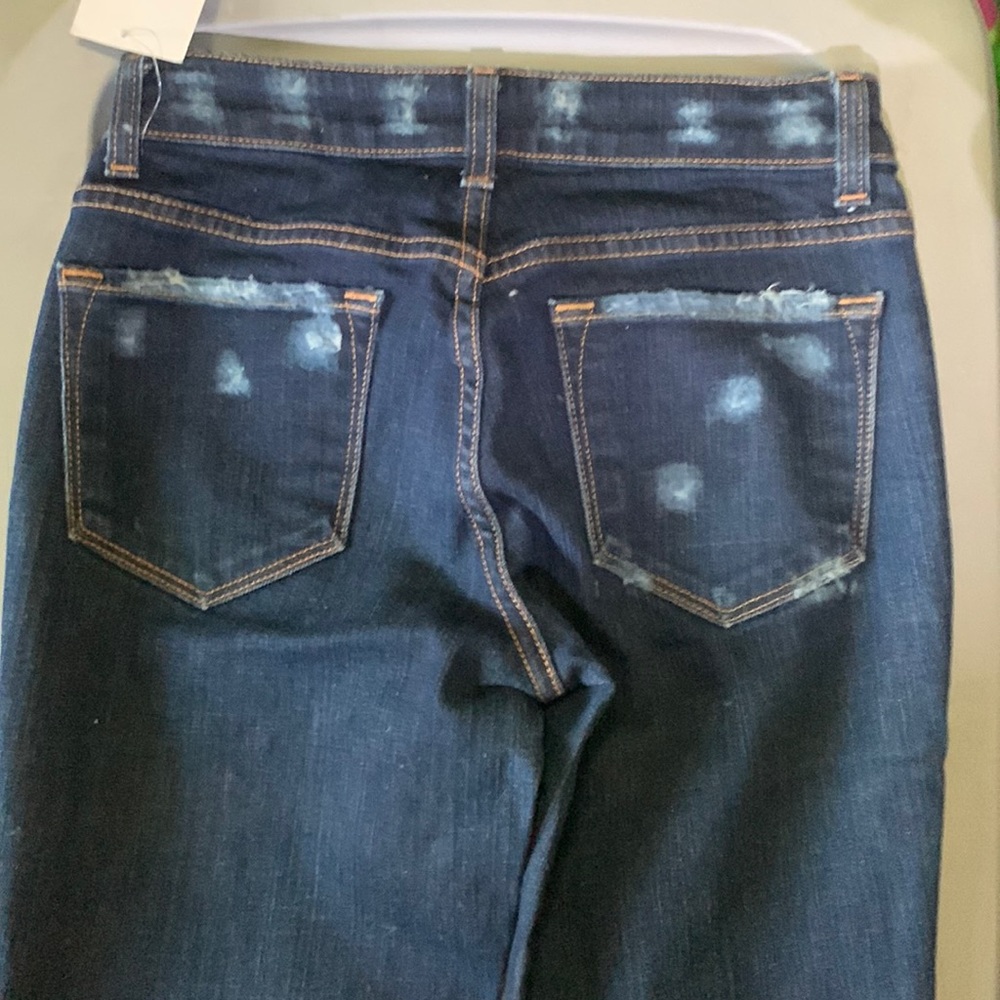 J BRAND CUSTOM DISTRESSED DENIM JEANS.